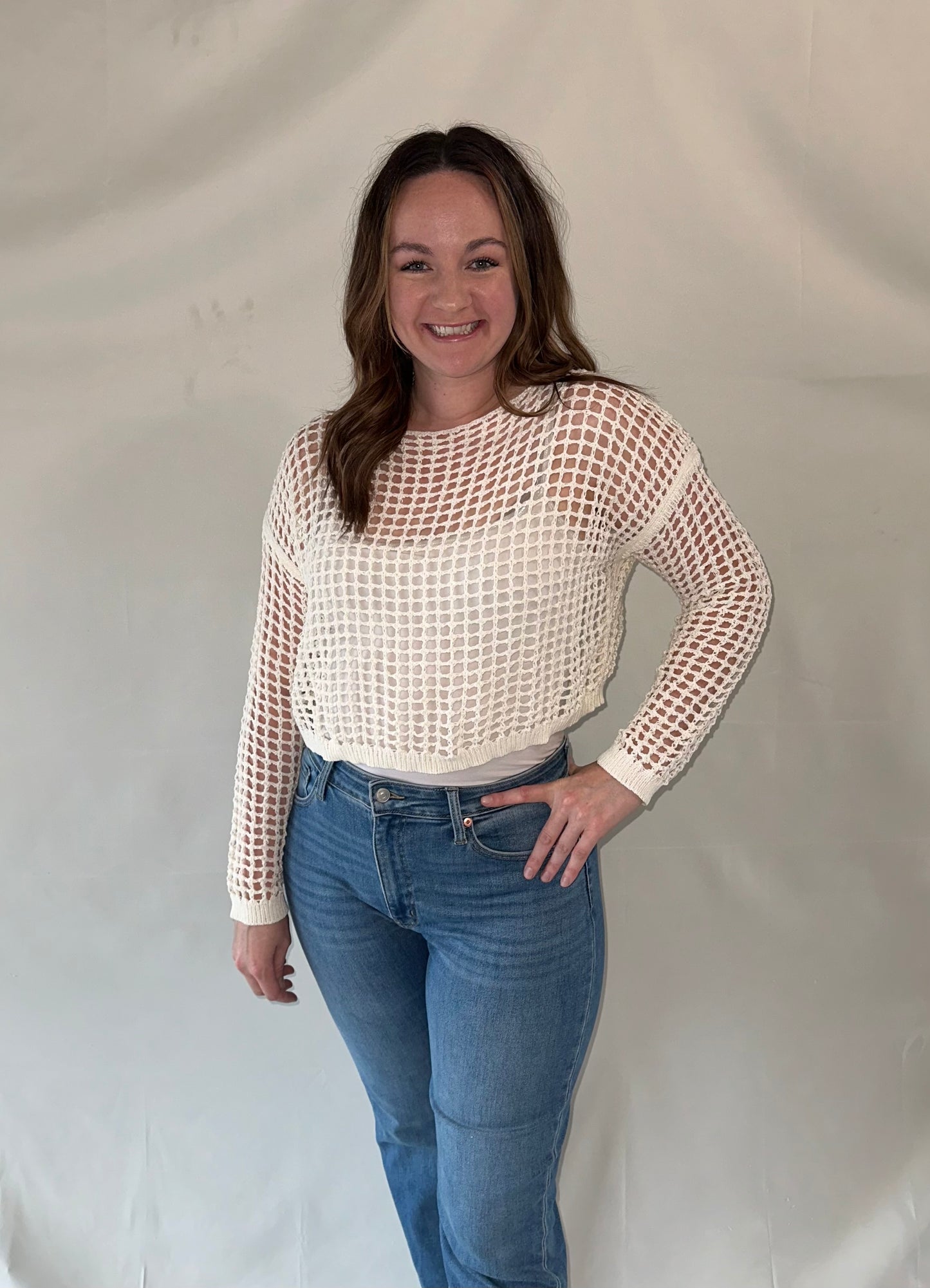 Drop Shoulder Crochet Crop Top