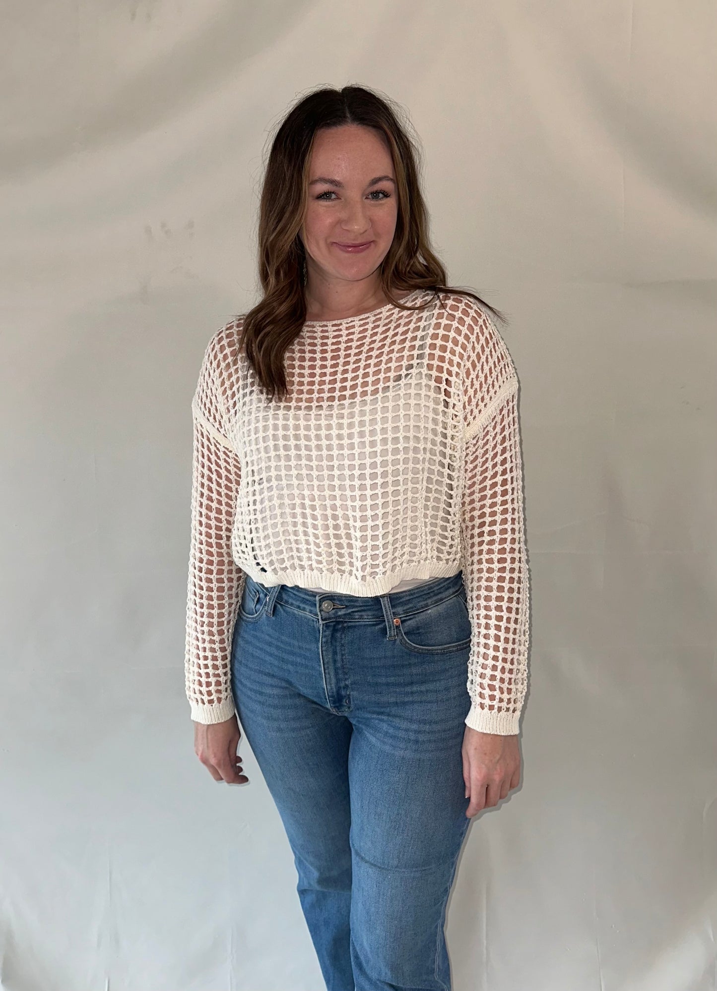 Drop Shoulder Crochet Crop Top