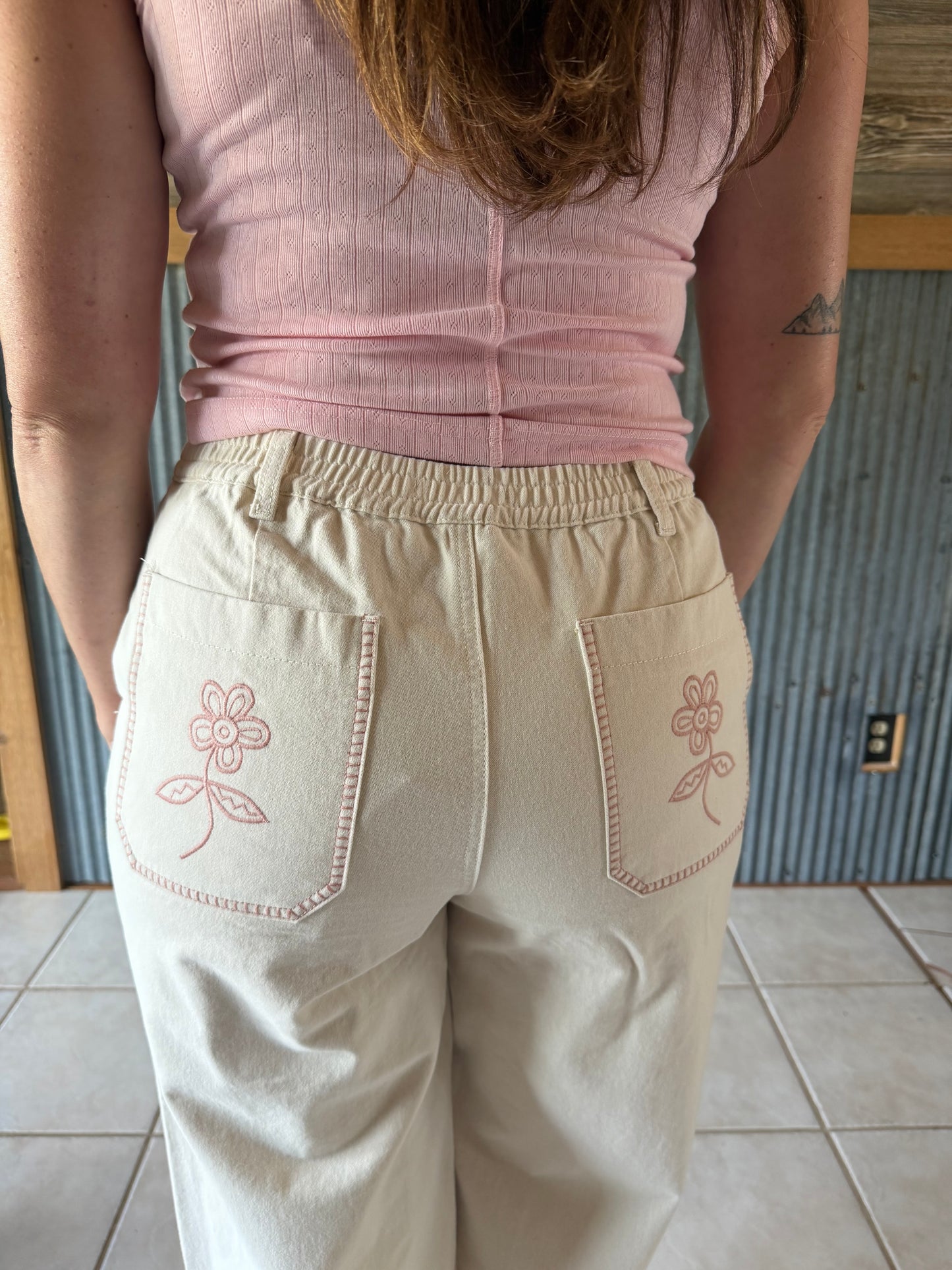 Embroidered Wide Leg Pant