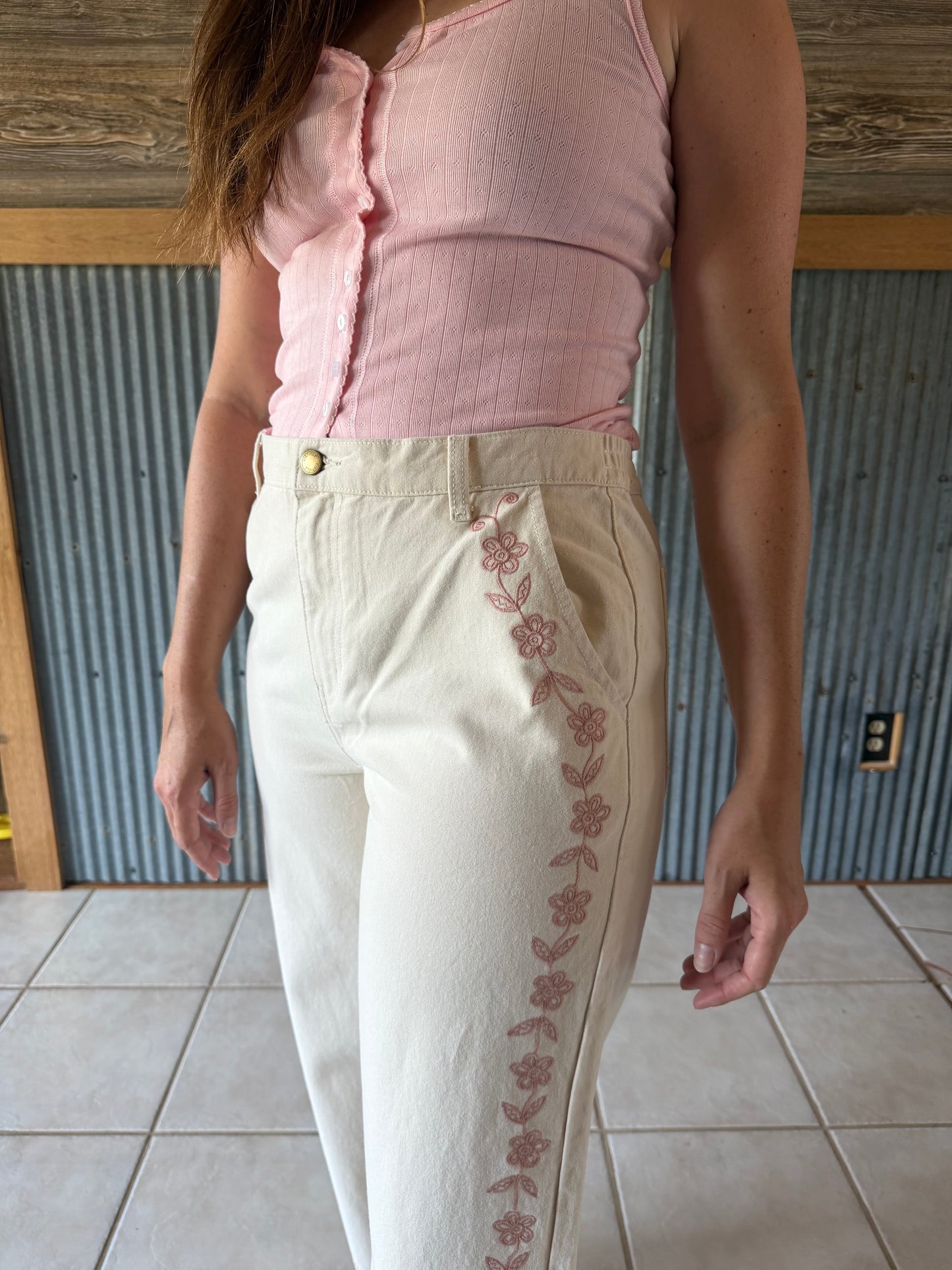 Embroidered Wide Leg Pant