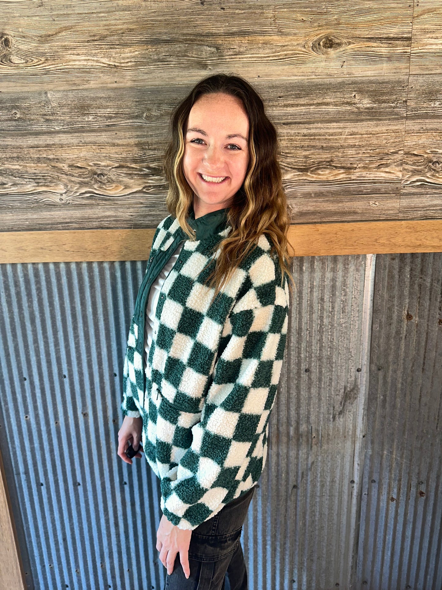 Jenna Checkered Fleece Jacket