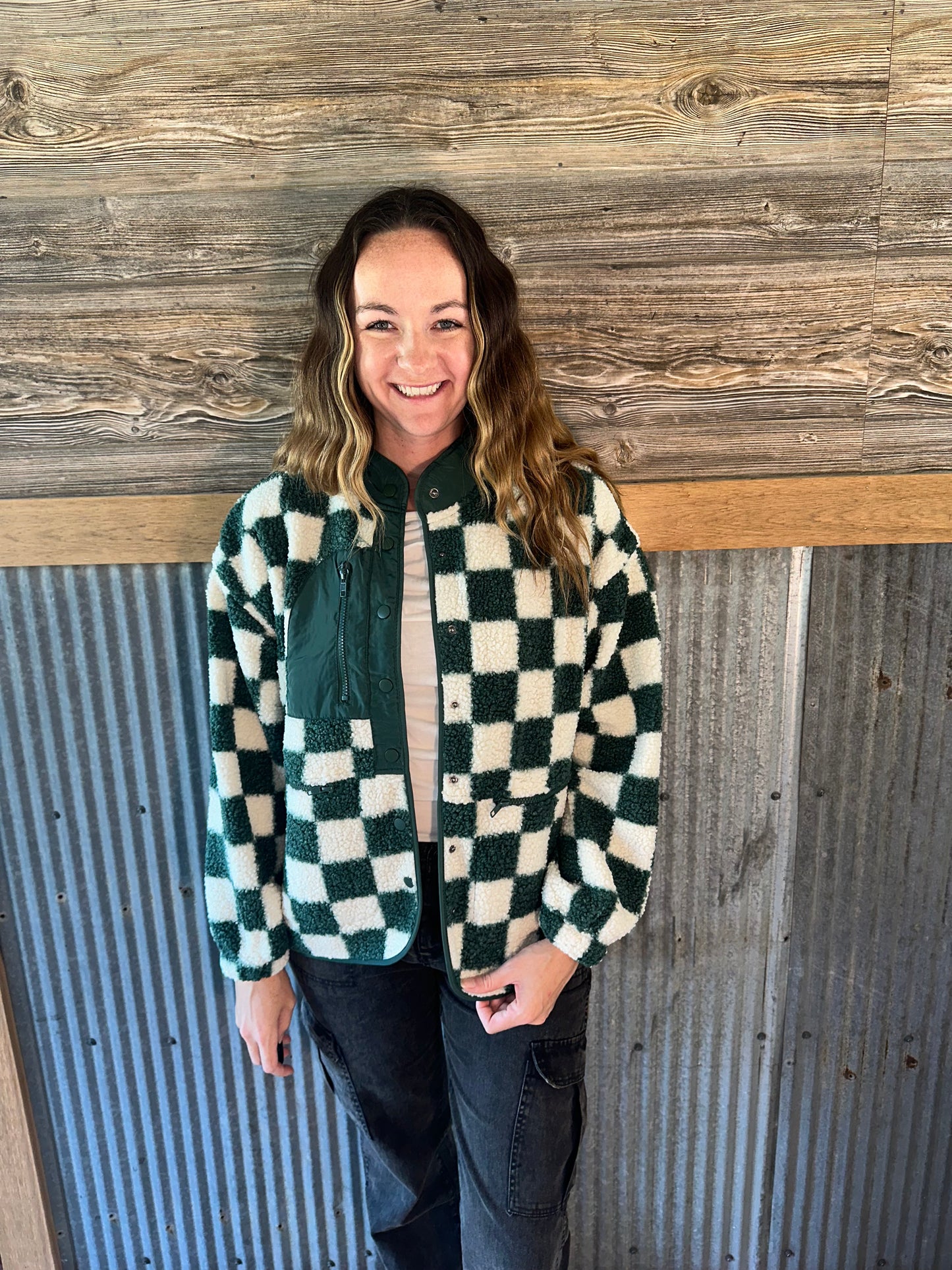 Jenna Checkered Fleece Jacket