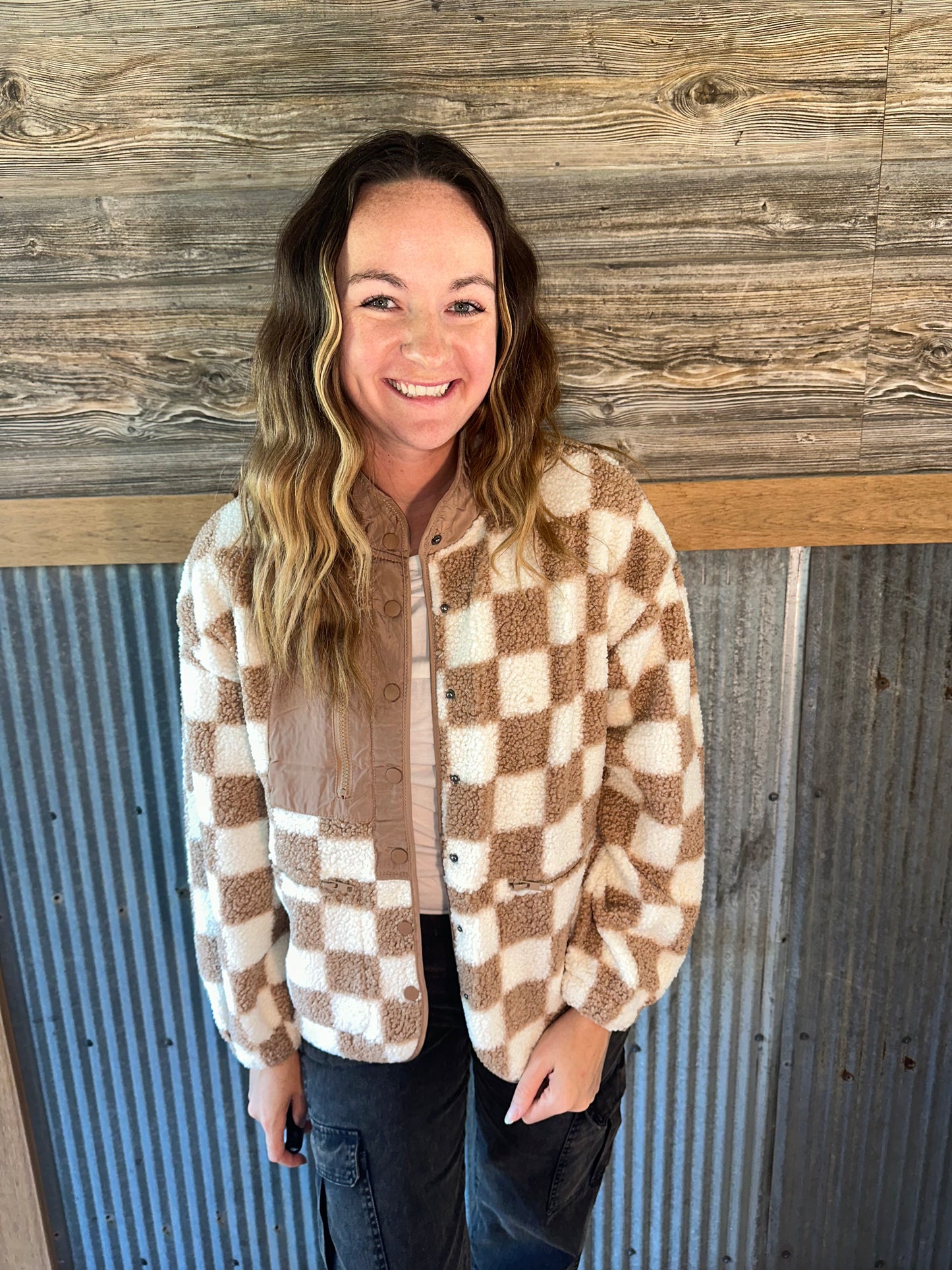 Jenna Checkered Fleece Jacket