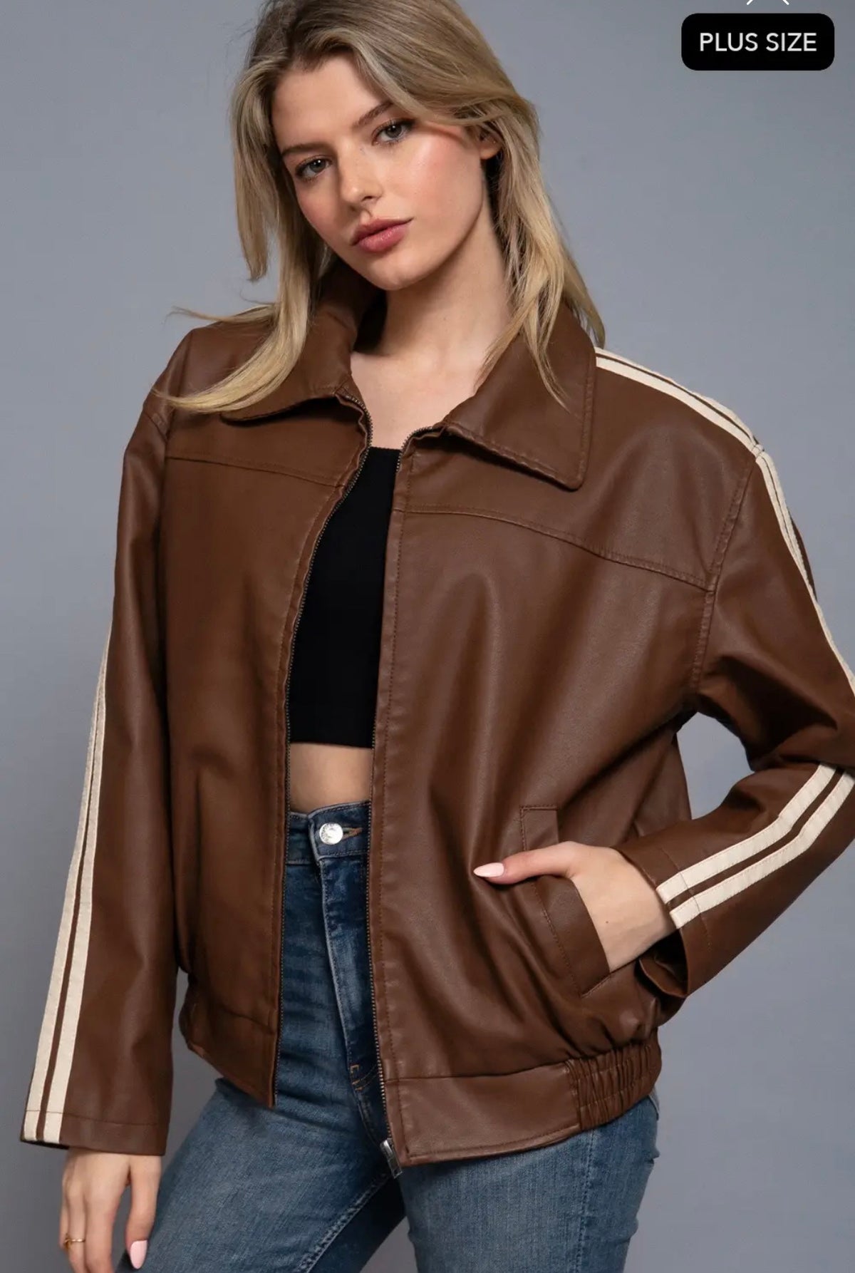 Plus Line Leather Jacket