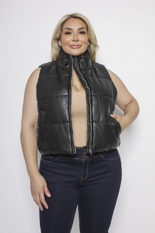 Plus Size Leather Quilted Puffer Vest